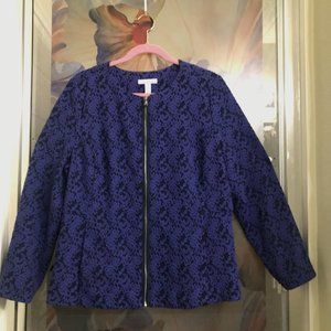 Isaac Mizrahi Floral knit jacquard zip front jacket blue XL